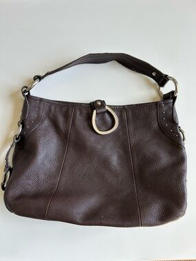 Franco Sarto Dark Brown Pebbled Leather Hobo with Ring Hardware